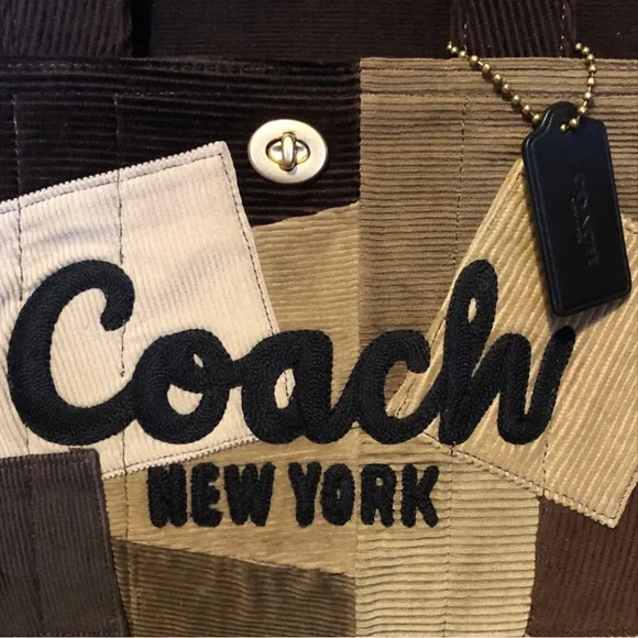 NWT-Coach-Repurposed Corduroy-Cargo Tote Bag-Maple Color-Patchwork Designs - Picture 3 of 16